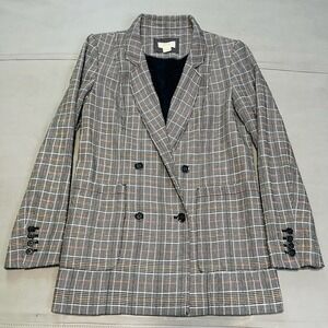 Anthropologie Maeve Lilith Plaid Oversize Gray Academia Double Breast Blazer3921